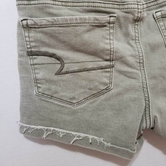 American Eagle shorts 2 Hi-Rise Shortie stretch denim jean frayed raw hem cuffed - Picture 10 of 14